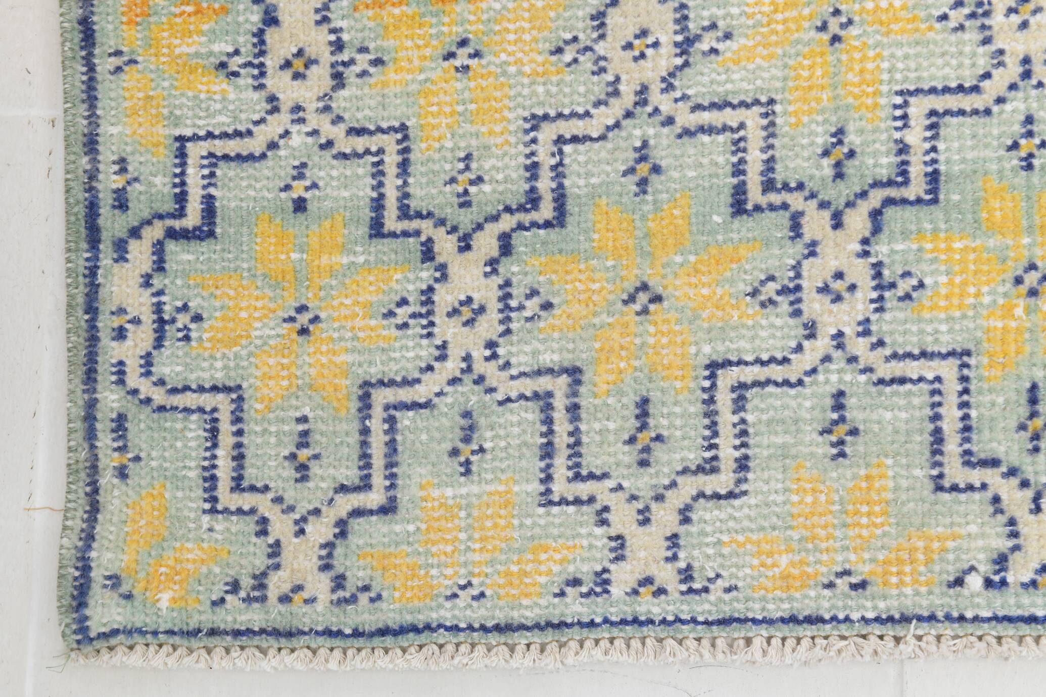 2x10 Blue & Yellow Vintage Runner Rug 73x328Cm