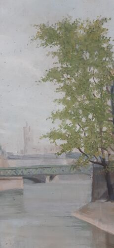 Tableau, huile sur toile Paris Notre-Dame 1947 signée Guillemard