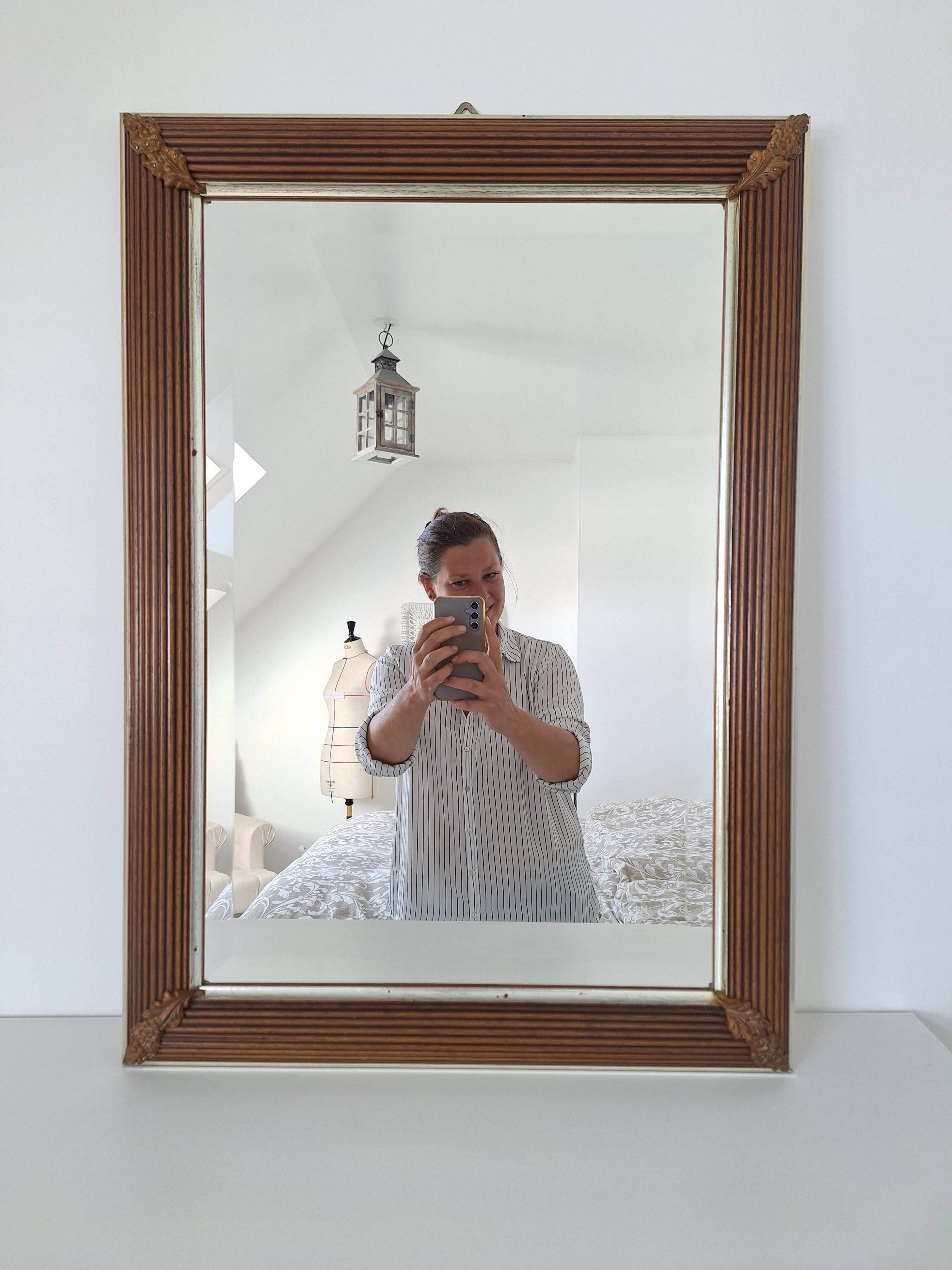 Miroir rectangle doré et bois