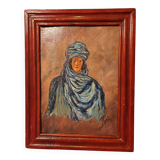 Orientalist portrait oil on cardboard signed Thyra