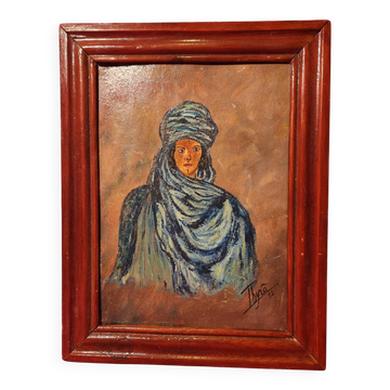Orientalist portrait oil on cardboard signed Thyra