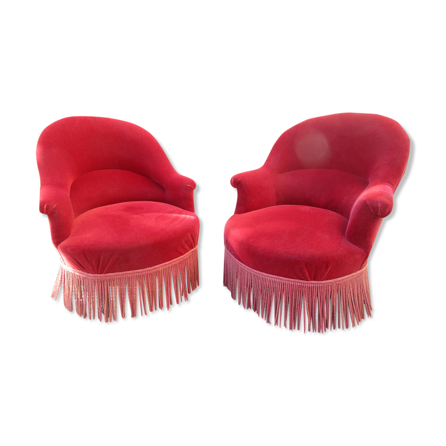 Pair of red velvet toad chairs