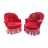 Pair of red velvet toad chairs