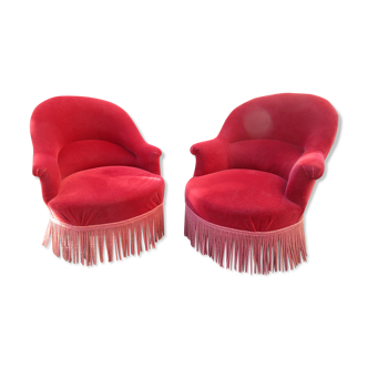 Pair of red velvet toad chairs