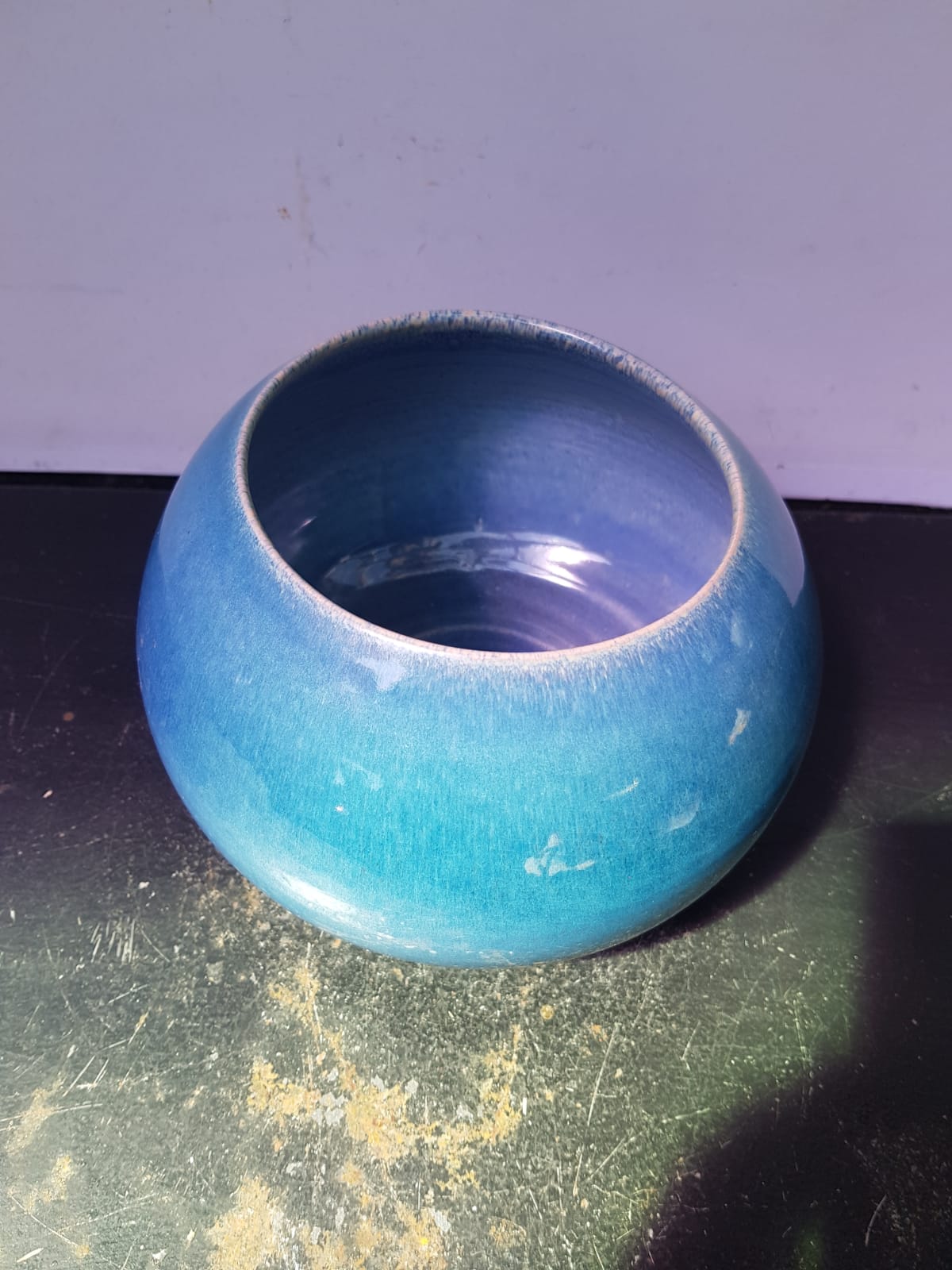 Old vase ball ceramic blue 70s vintage decoration