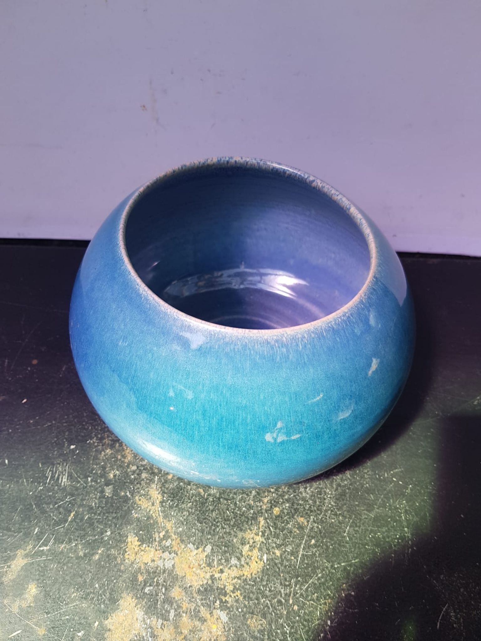 Old vase ball ceramic blue 70s vintage decoration