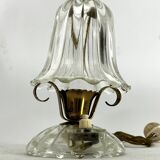 Mid-Century pair of Ercole Barovier Murano glass and brass table lamps. 1940s