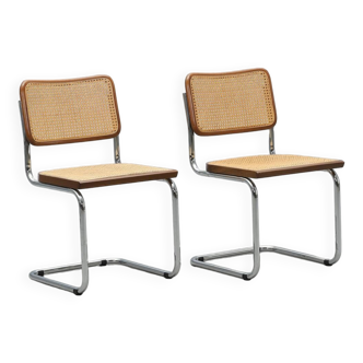 2 chaises b32 cadre hêtre foncé d 'inspiration Marcel BREUER Italie
