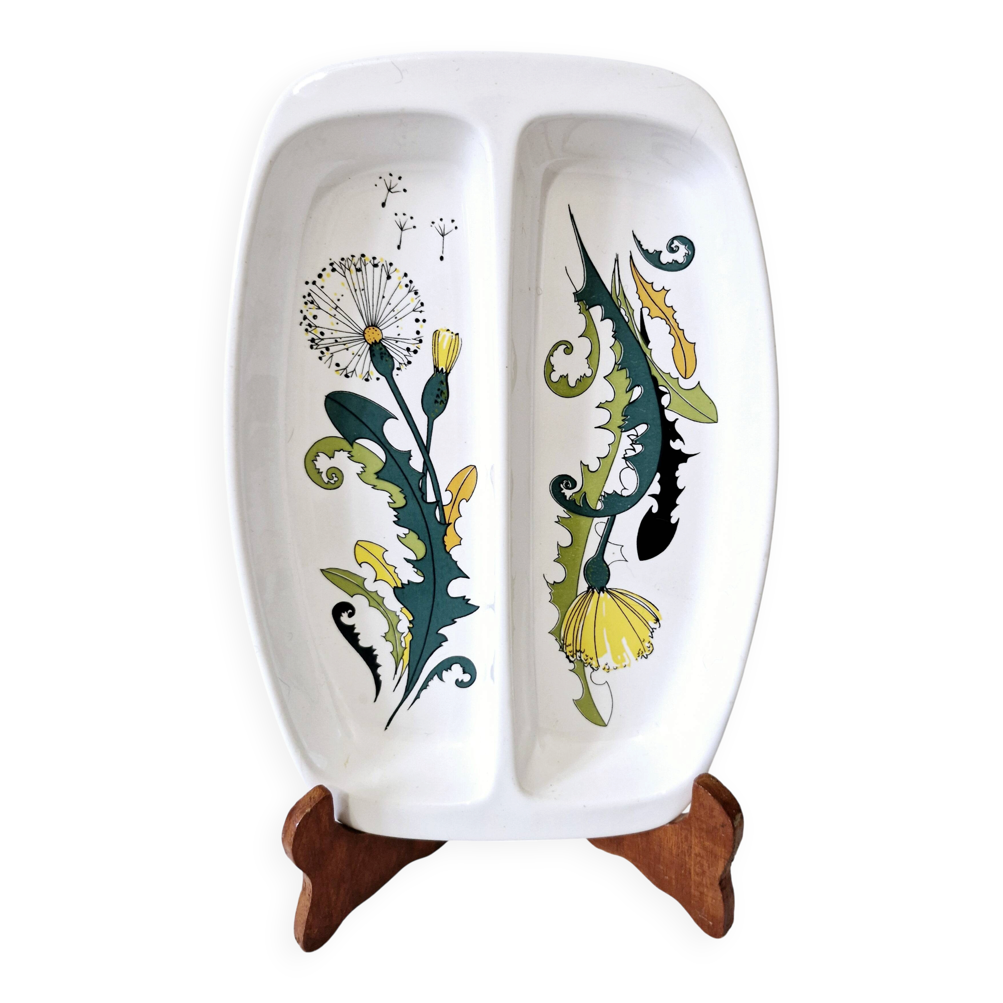 Partitioned plate in porcelain, dandelion model, Villeroy and Boch.