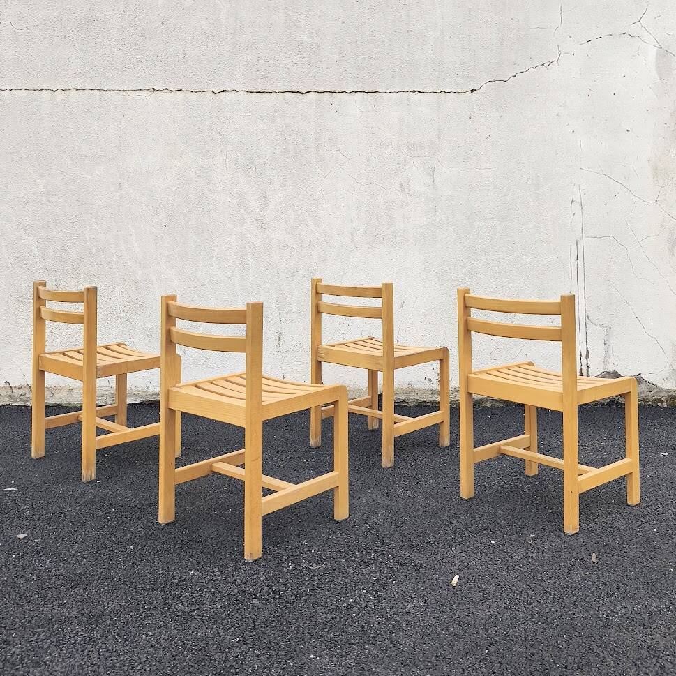 Set of 4 varnished wooden chairs, André Sornay