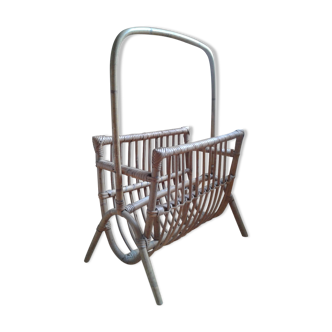 Rattan magazine rack 60s 70s