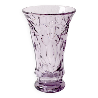 Art Mid-century Glass Smokey Purple Cut Glass Vase / Eda Glasbruk / Sweden