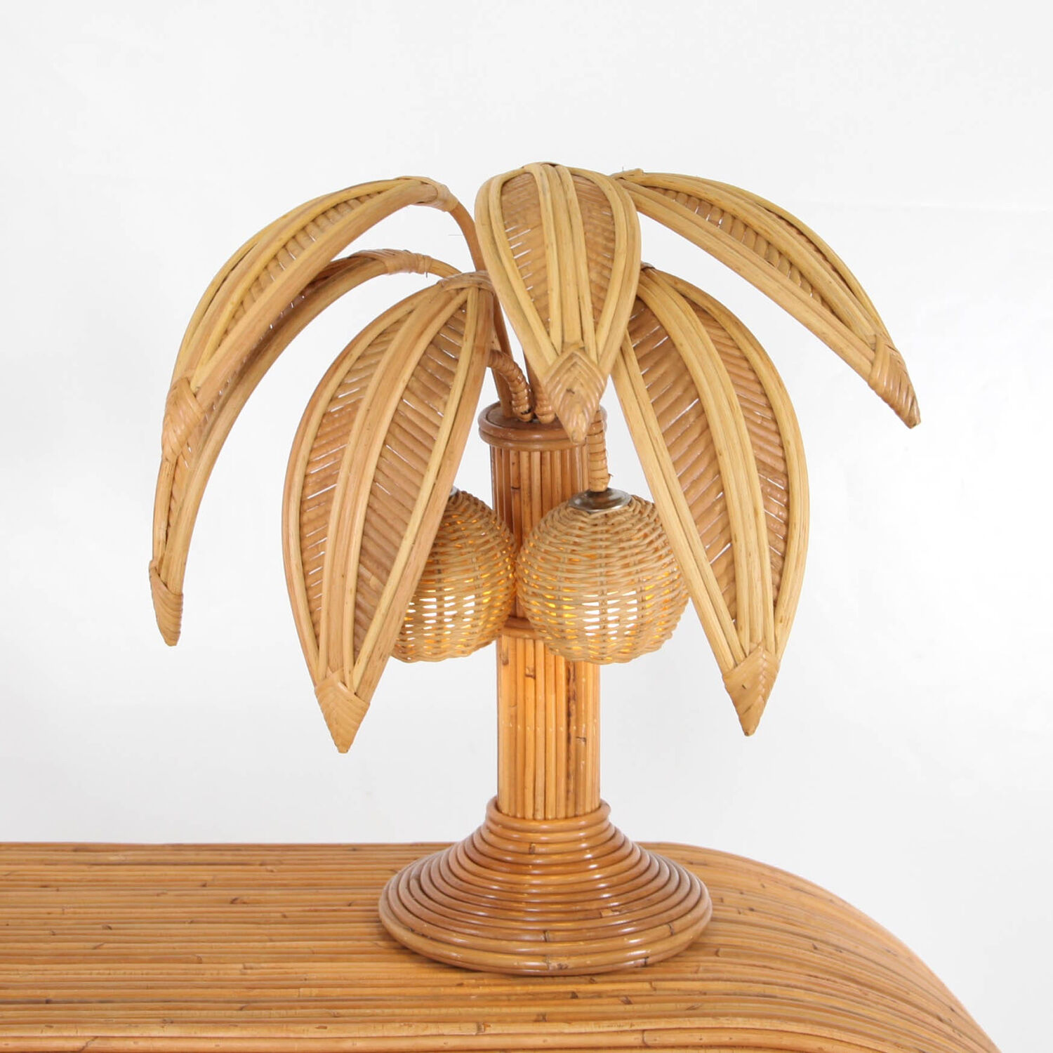 Paire de lampes «palmier» en rotin