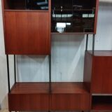 Scandinavian modular shelf bookcase in teak and black metal