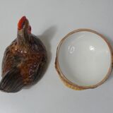 Terrine hen slip ceramic signed Caugant
