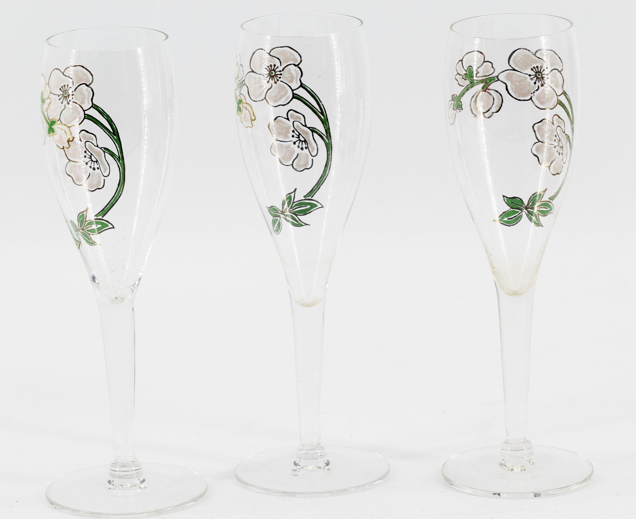 Lot de 3 flûtes en verre avec fleurs