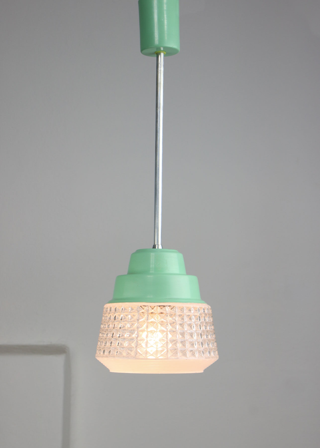 Small Mid-century Turquoise Glass Ceiling Lamp, 60s