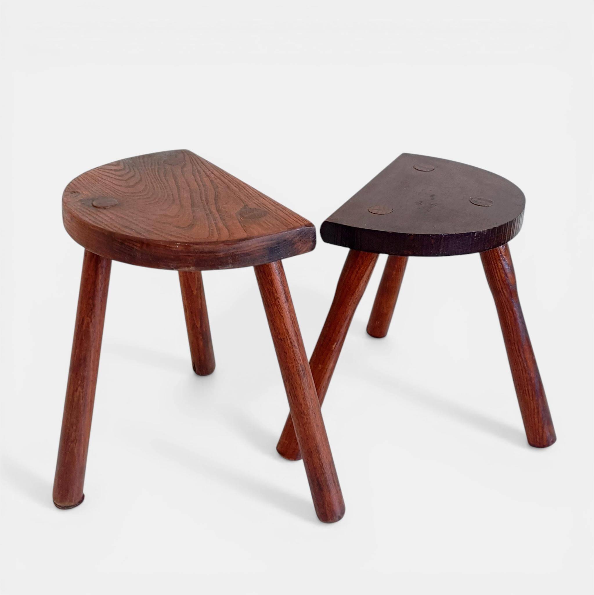 Antic Rustic Wabisabi Tripod Wooden Stools/ Accent Tables, France, Early 20th-C.