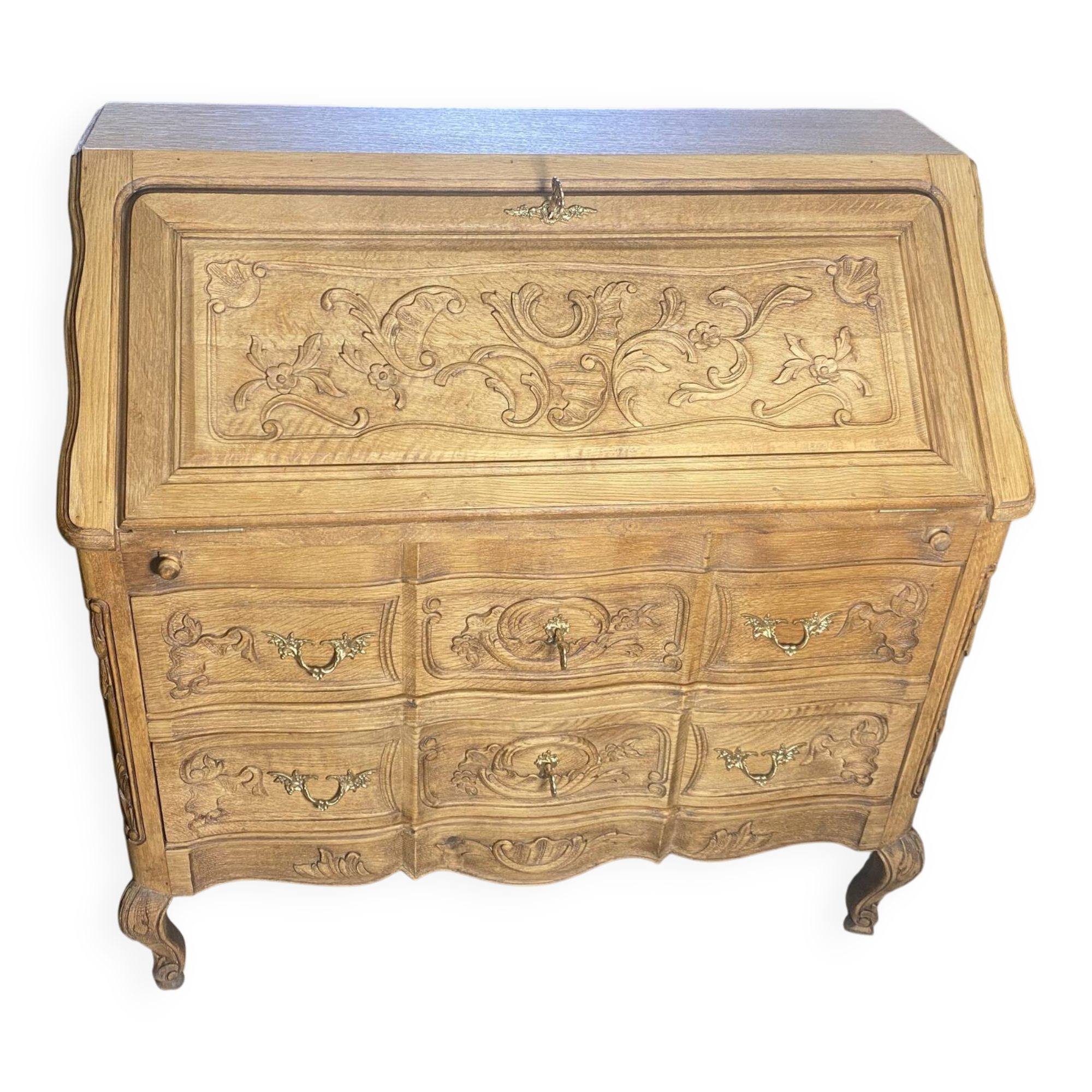 Bureau Secrétaire en Chêne Massif Sculpté