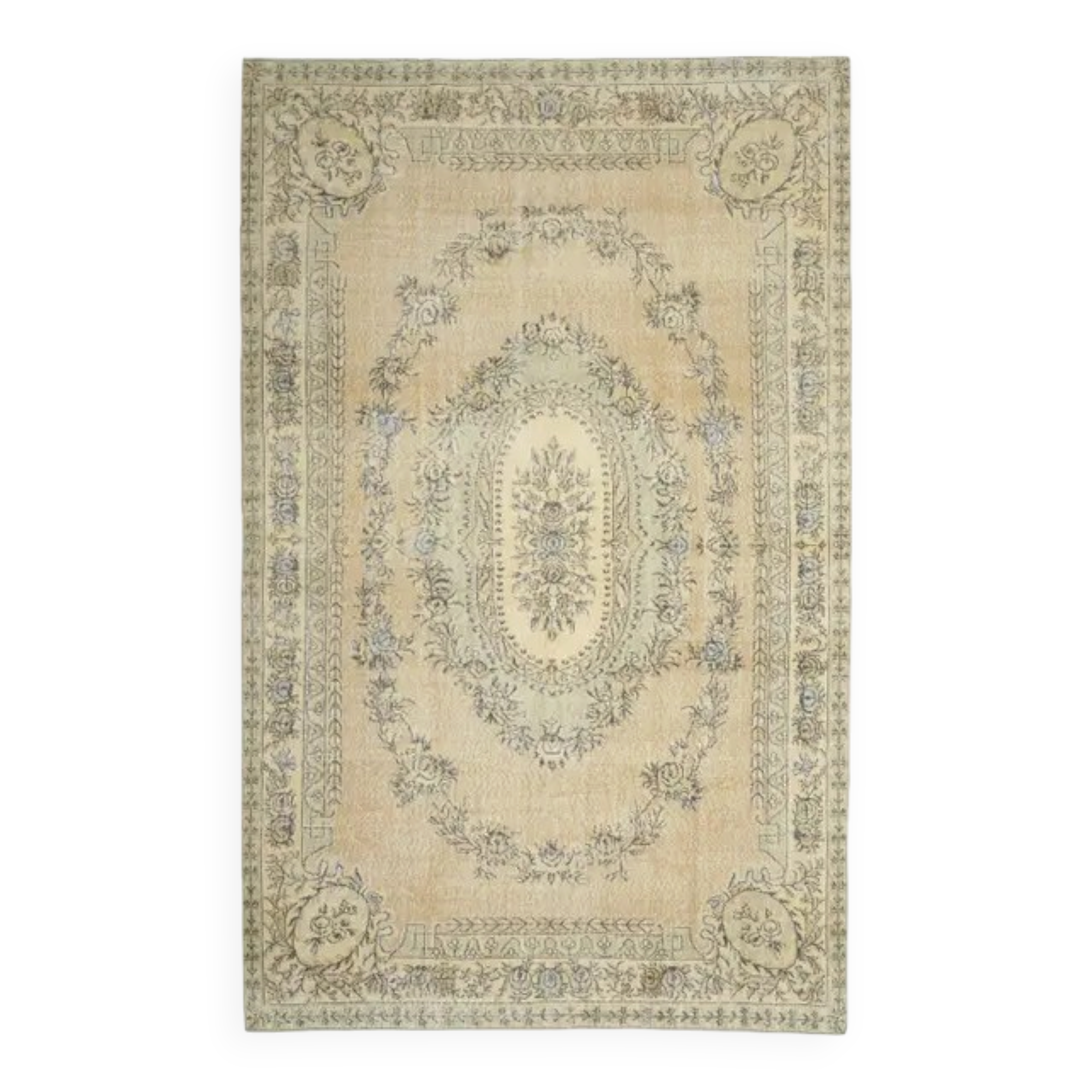 1970s vintage Turkish Oushak handmade wool cotton orange area rug 209x310