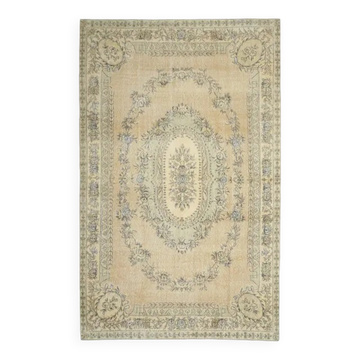 Tapis turc Oushak fait à la main en laine et coton orange des années 1970, 209x310.