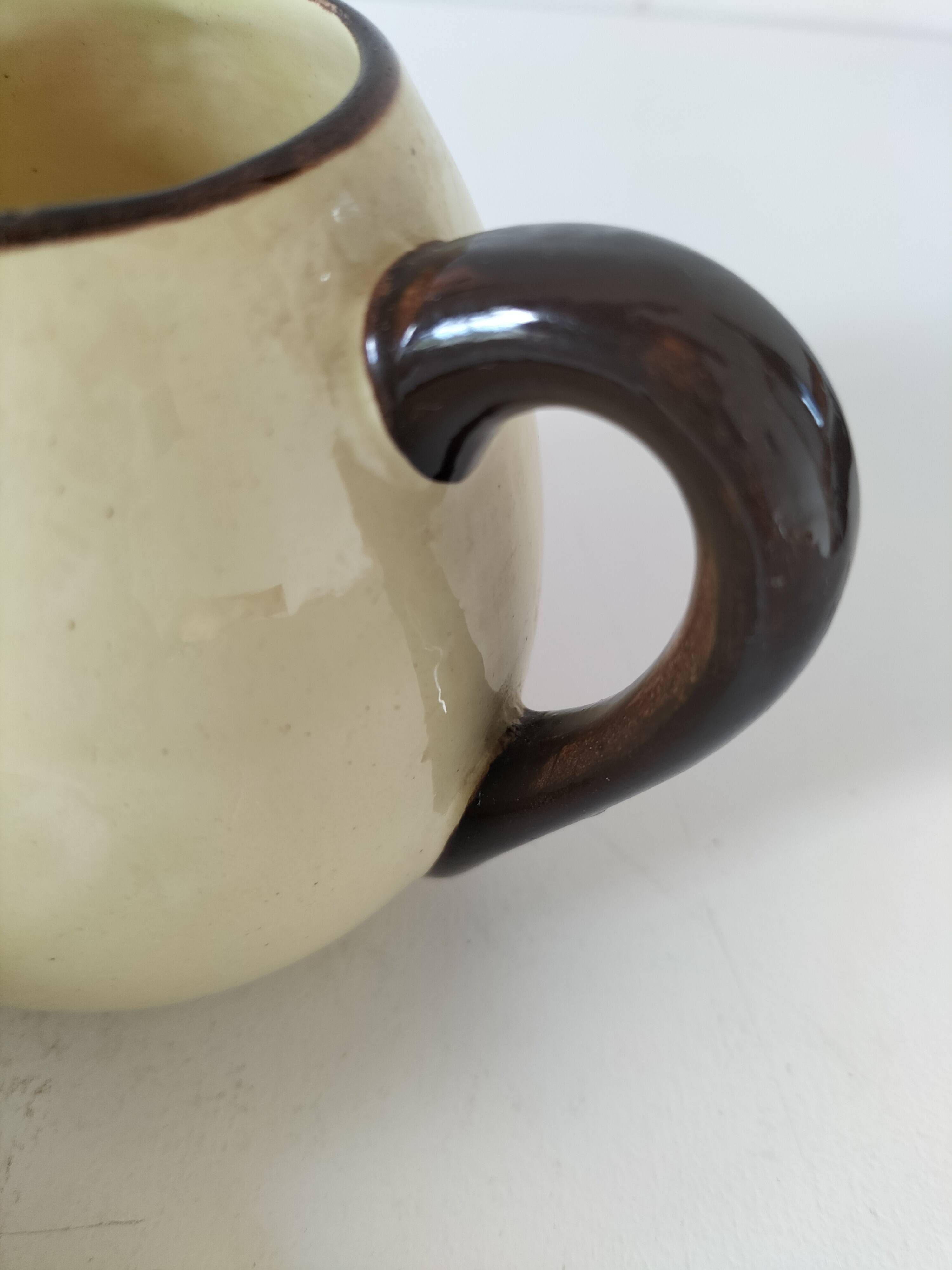 HBCM Sugar Bowl and Milk Jug Duo - Vintage Cream and Brown Earthenware