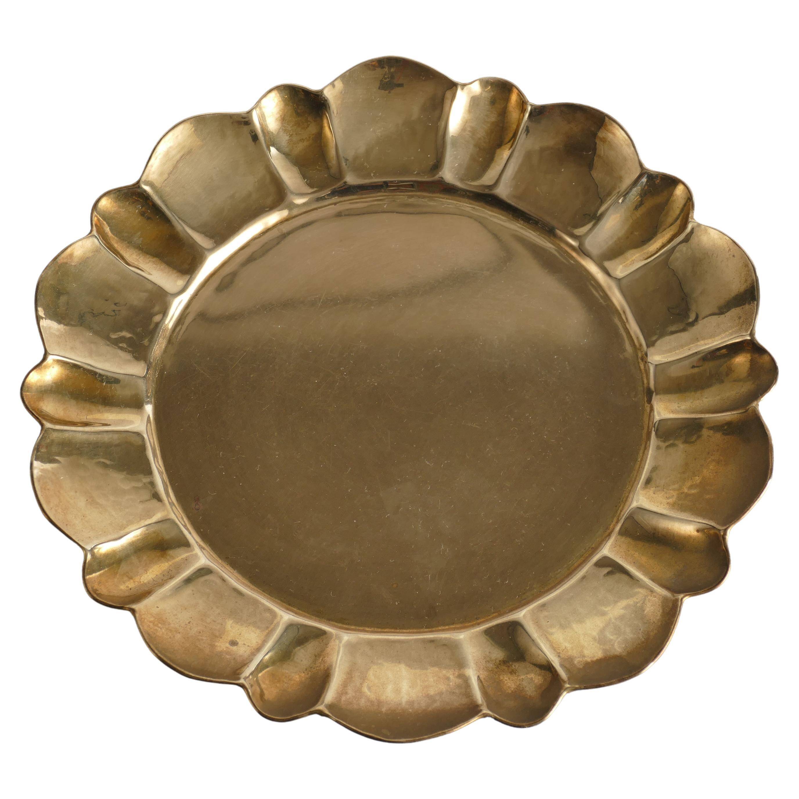 Hollywood Regency Round Brass Tray by Firma Lars Holmström, Sweden 1940's