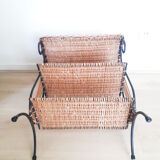 Magazine table, vintage pedestal table, side table, rattan