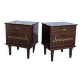 Set of 2 Vintage Dark Wood Nightstand / Mid Century Bedside Cabinet