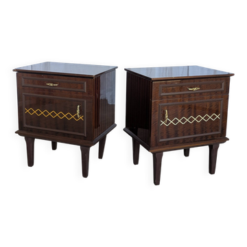 Set of 2 Vintage Dark Wood Nightstand / Mid Century Bedside Cabinet