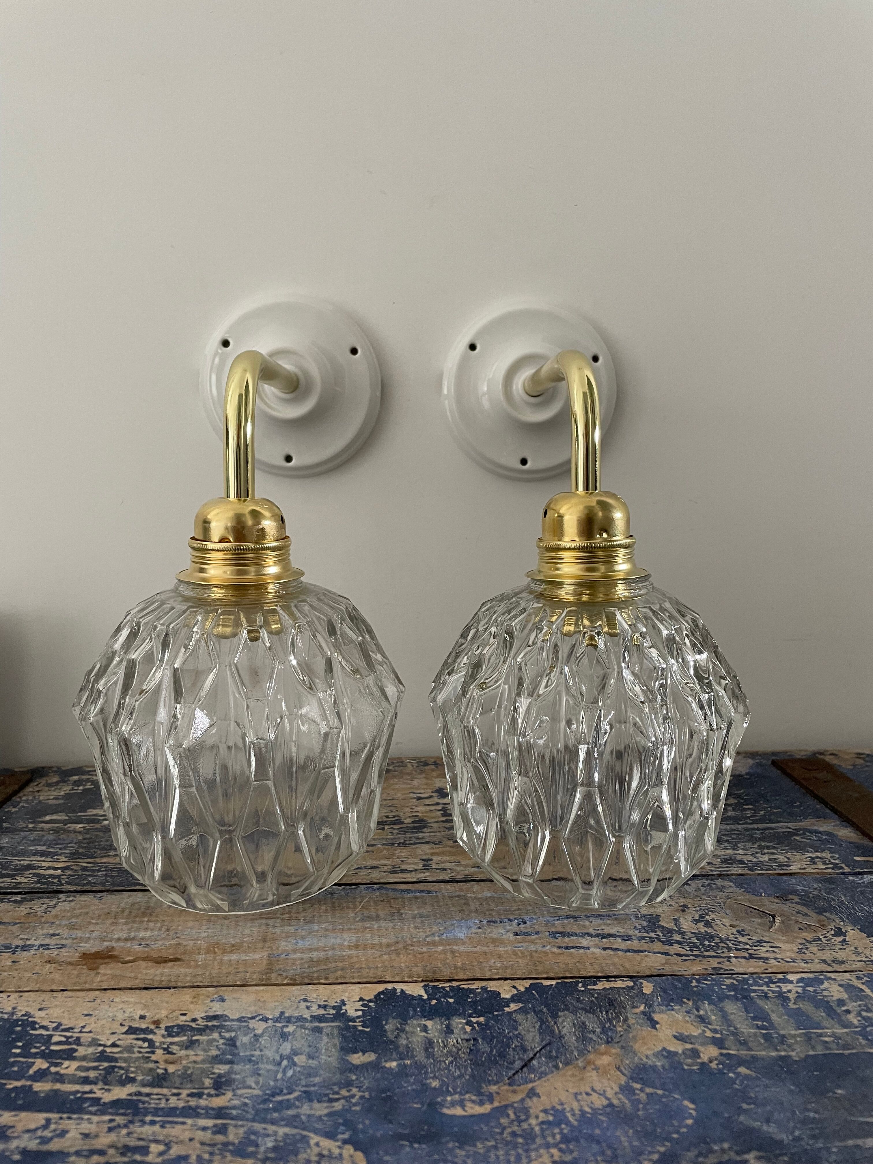 Set of two vintage sconces in chiseled glass