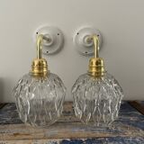 Set of two vintage sconces in chiseled glass