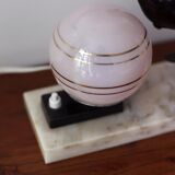 Lampe Art Déco marbre oiseau et opaline rose Années 1930/40