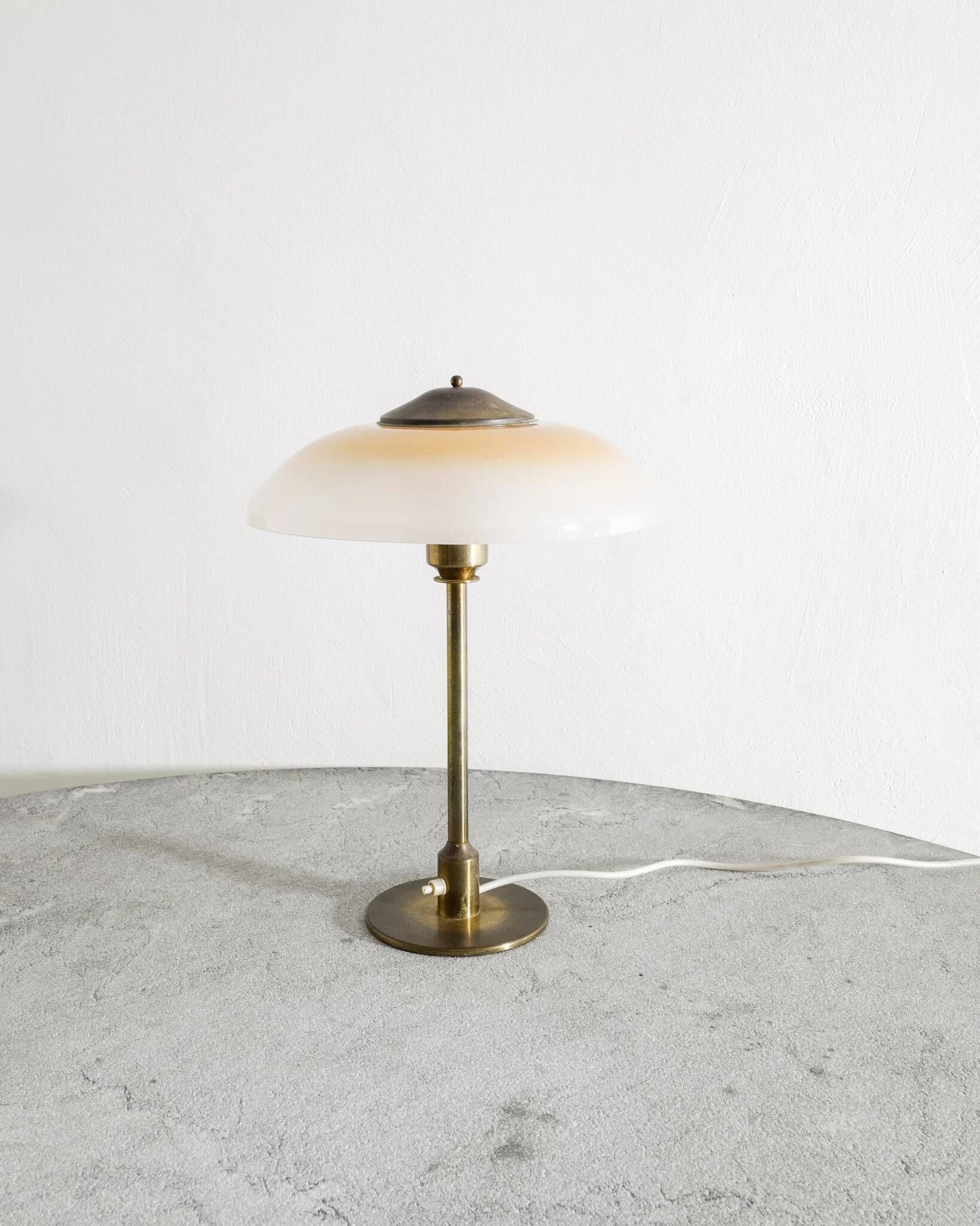 Vintage Danish Mid Century Fog & Mørup Table Lamp in Brass & Glass, 1950s