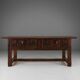 Antique Spanish console table in oak wood, with 2 large drawers from the 18th century.
