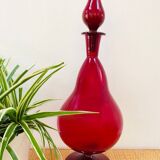 Large blown glass red carafe Blenko / Genie Bottle from the 1960s.