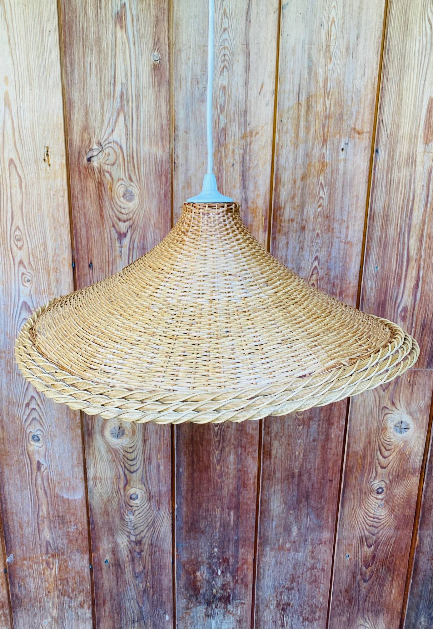 Large vintage oval rattan pendant light