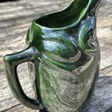 French ceramic dark green frog pitcher