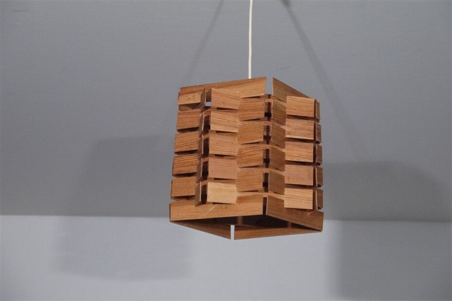 Scandinavian vintage wooden pendant lamp 1960