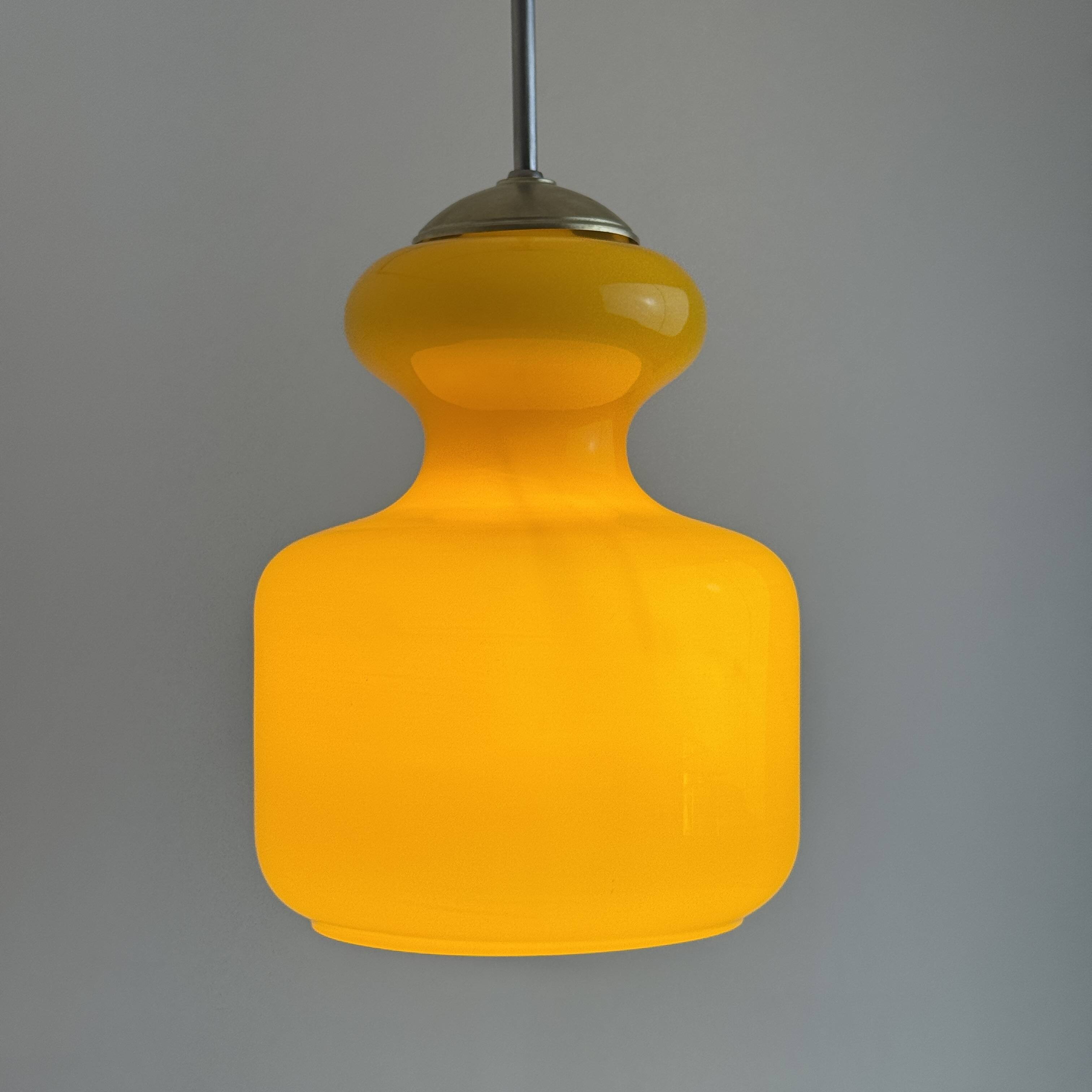 Vintage orange opaline suspension light 1970
