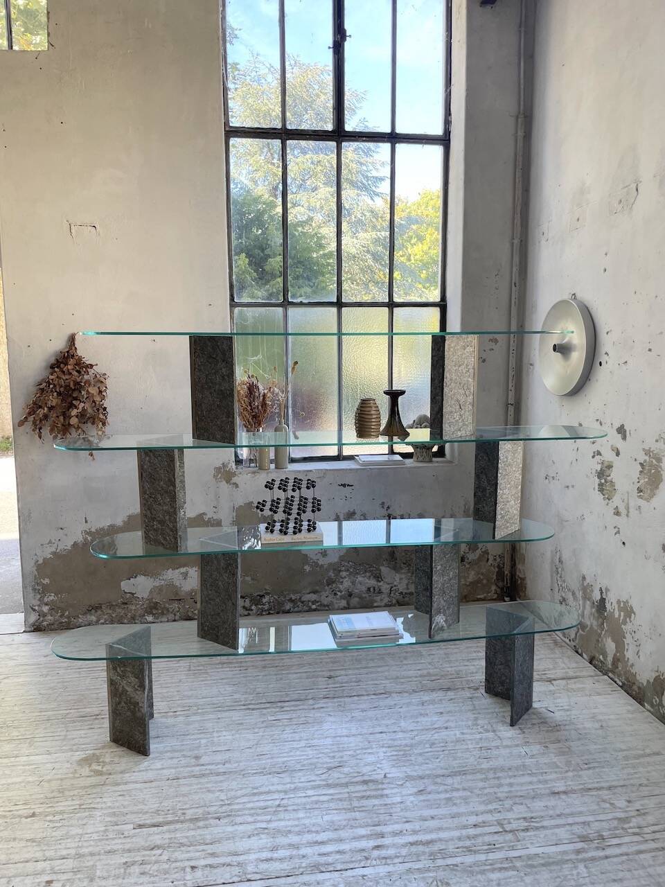 Roche Bobois stone and glass sculpture shelf 1970s