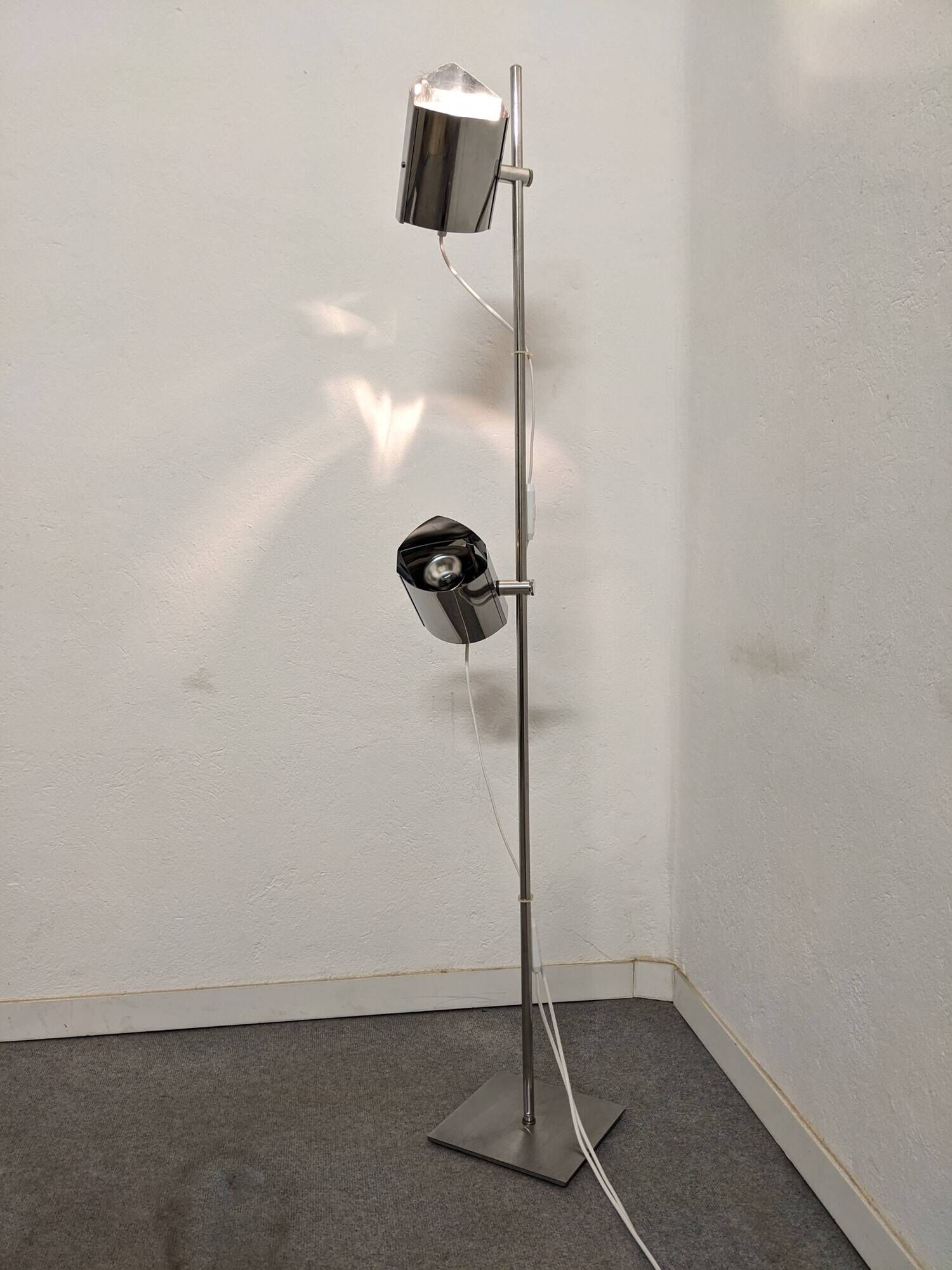 Space Age floor lamp with 2 chrome metal spotlights from the 60s/70s