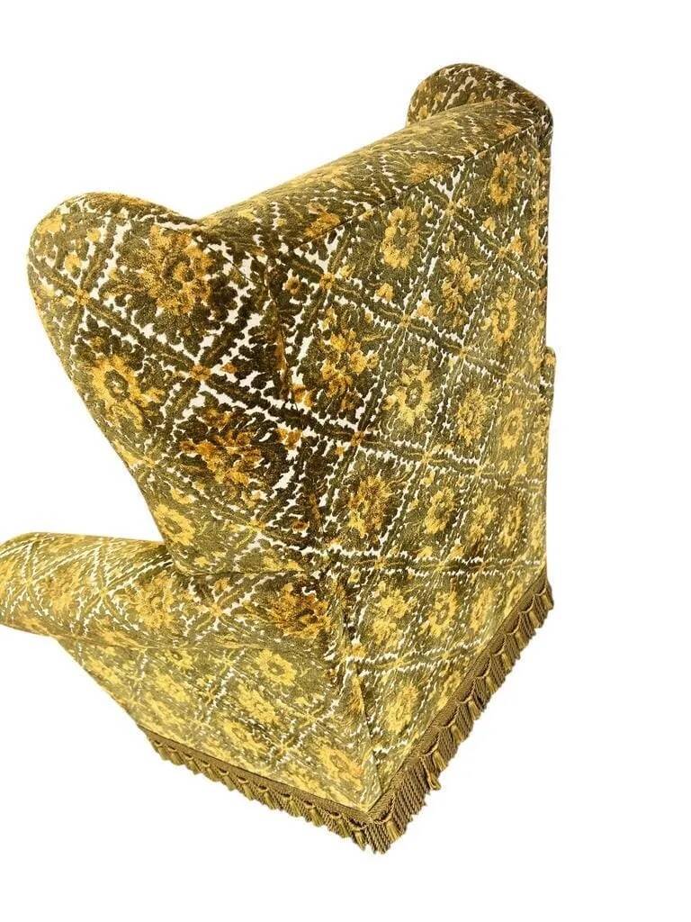 Vintage mustard yellow armchair / single-seater with fringes