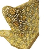 Fauteuil vintage jaune moutarde / monoplace à franges