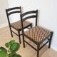 Set of 2 Vintage Wooden Dining Chairs: Brown & White Polka Dot Fabric 80s
