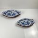 Set of 6 ceramic presentation plates in white and blue, floral pattern with woven wicker frame, 1970s/80s.