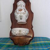 Fountain and washbasin moustier wood support carved, handmade