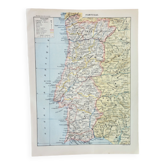 Gravure • Portugal, carte, Lisbonne, Ibérique • Affiche originale et vintage de 1898