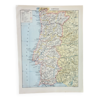 Engraving • Portugal, map, Lisbon, Iberian • Original and vintage poster from 1898