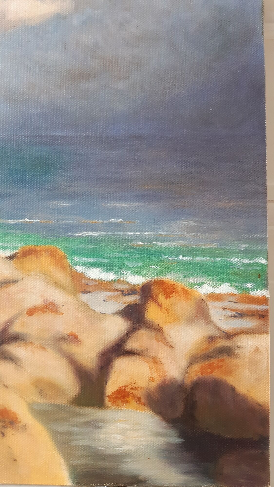 Painting / oil on cardboard Pleneuf in vintage Brittany
